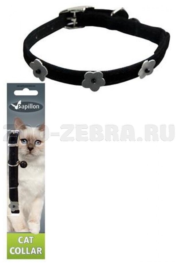 Papillon Светоотражающий ошейник для кошек 10мм-28см, черный (Reflective velvet cat collar 10 mm x 28 cm, colour black) 270101, 0,016 кг