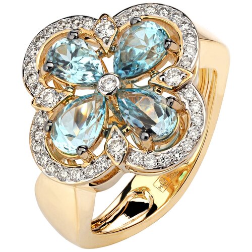 Кольцо Эстет, желтое золото, 585 проба, топаз, бриллиант золотое кольцо с бриллиантами топазом