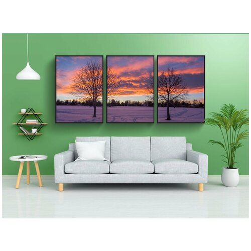 фото Набор модулных постеров для интерьера "дерево, природа, восход" 60x90 см. в тубусе, без рамки lotsprints