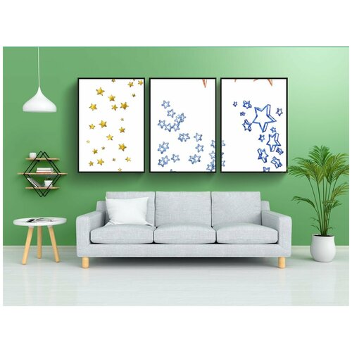 фото Набор модулных постеров для интерьера "красочные звезда рассеивается, звезды, конфетти" 60x90 см. в тубусе, без рамки lotsprints