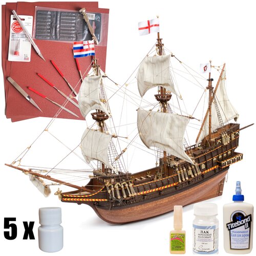 Модель парусного корабля OcCre (Испания), Пиратский галеон Golden Hind, М.1:85, подарочный набор для сборки