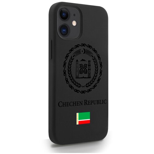 Черный силиконовый чехол SignumCase для iPhone 12 Mini Черный лаковый Герб Чечни для Айфон 12 Мини