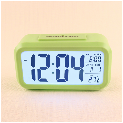 фото Многофункциональные настольные часы с подсветкой крупными цифрами будильником датой термометром mypads (зеленый)