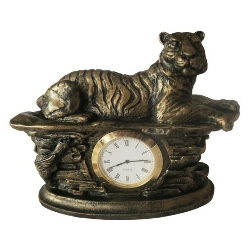 фото Шкатулка-часы чугунная "тигр" патина рубцовское литье