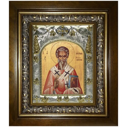 икона мирон критский на светлом фоне размер 19 х 27 см Икона Мирон Критский, святитель, 14х18 см, в окладе и киоте
