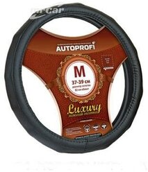 AUTOPROFI AP1050BKM AP-1050 BK M_оплетка руля серия LUXURY, экокожа, ребристая с перфорацией, чрный, разм. М\