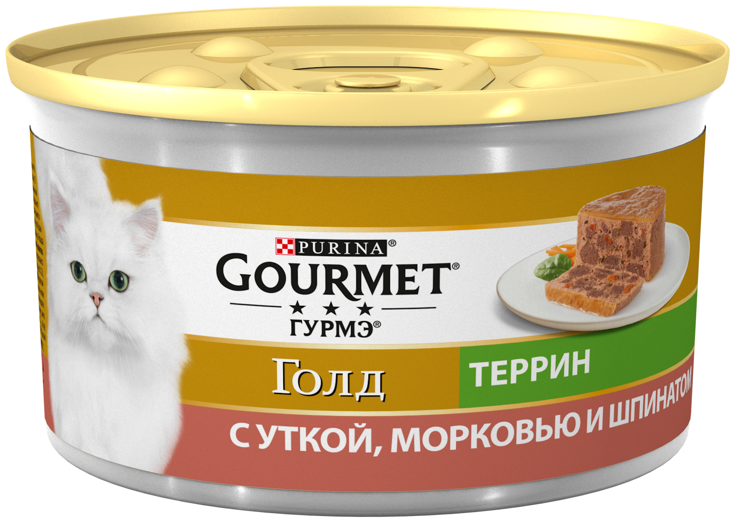 Влажный корм для кошек Gourmet Голд Террин, с уткой, морковью и шпинатом по-французски 85 г (паштет) - фотография № 3