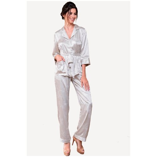 фото Пижама mia-amore, жакет, брюки, пояс, размер xxl, серый