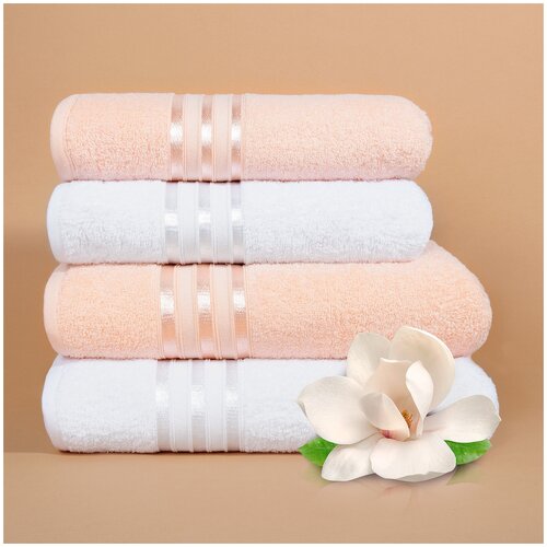 фото Набор из 4 полотенец harmonika цвет: белоснежный, персиковый (50х80 см - 2 шт, 70х130 см - 2 шт) dome