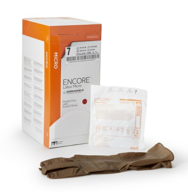 Перчатки латексные стерильные хирургические Ansell Encore Latex Micro  цвет  коричневый  размер 7 0  20 шт   10 пар   неопудренные 