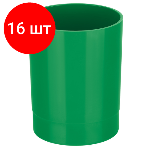 Комплект 16 шт, Подставка-стакан СТАММ Лидер, пластиковая, круглая, зеленая подставка стакан стамм лидер комплект 12 шт пластиковая круглая зеленая