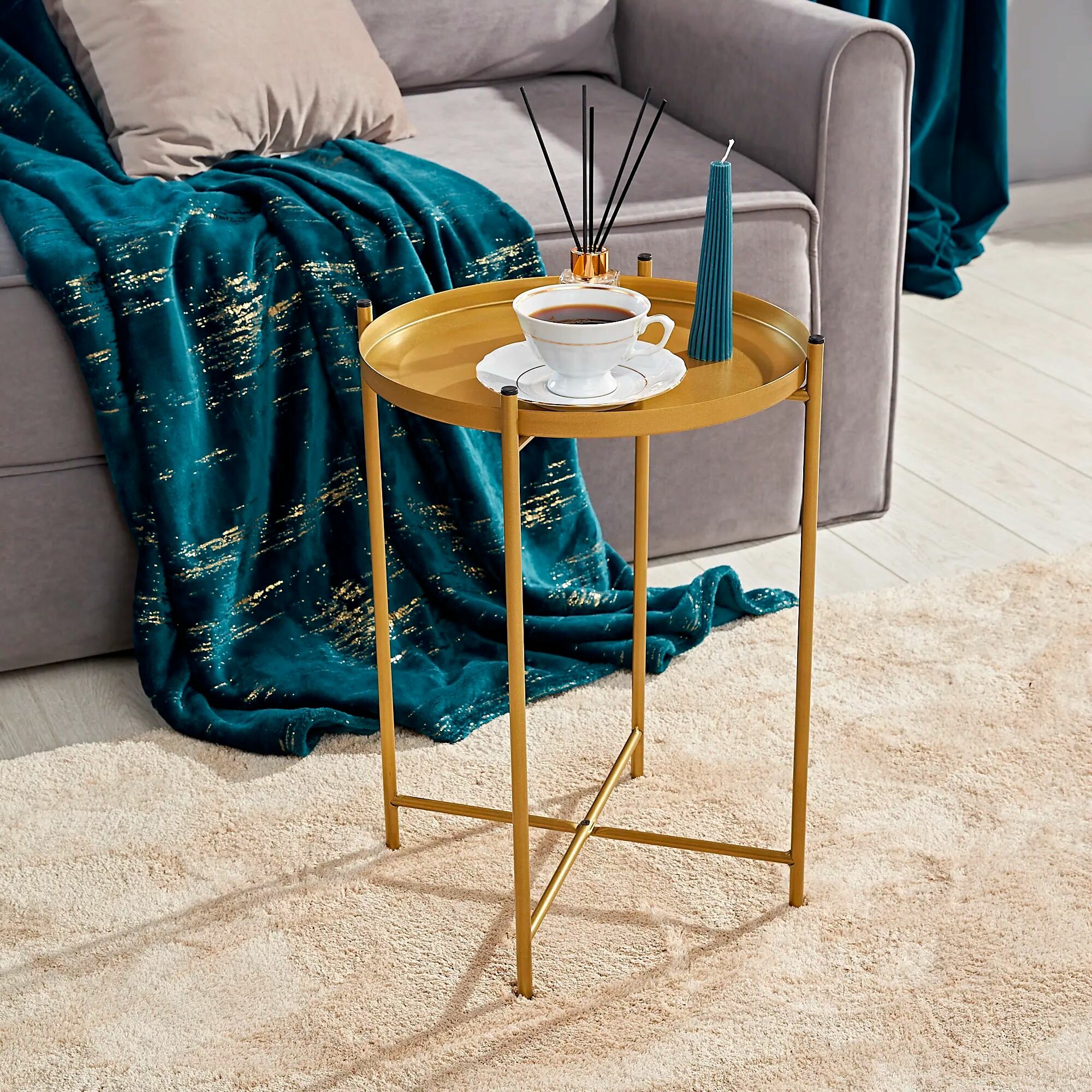фото Стол журнальный, сервировочный, лофт, золотой 37.6x37.6x52 см