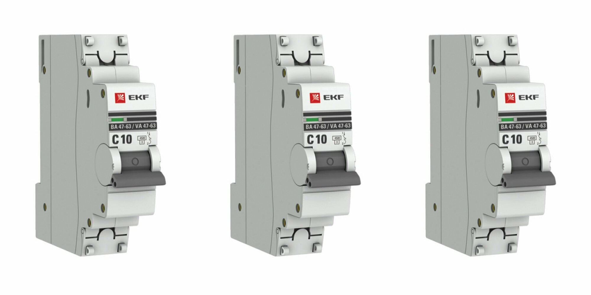 фото Автоматический выключатель 1P 10А (C) 4,5kA ВА 47-63 EKF PROxima 3 штуки
