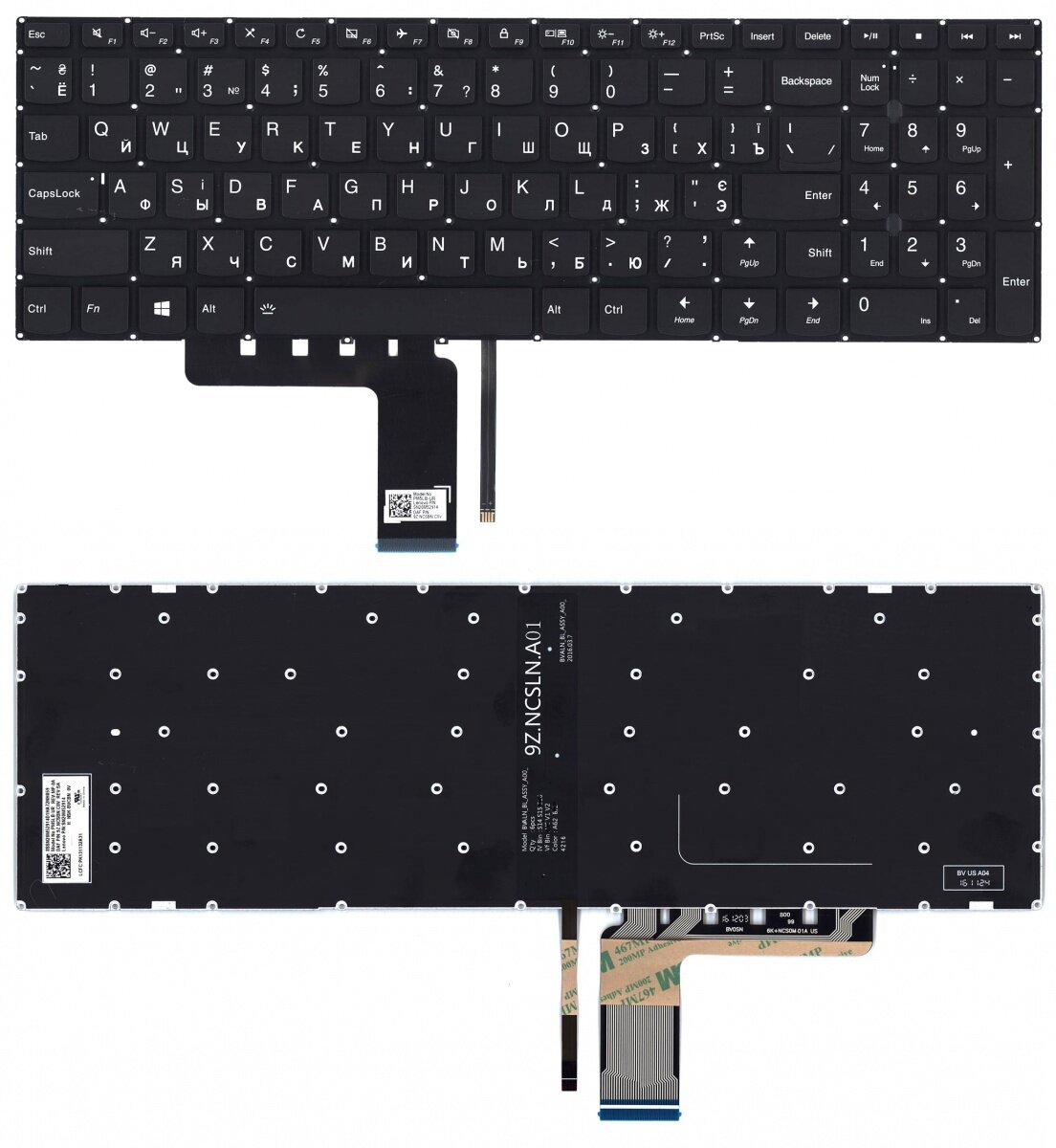 Клавиатура для Lenovo IdeaPad 310-15ABR, Русская, черная с подсветкой