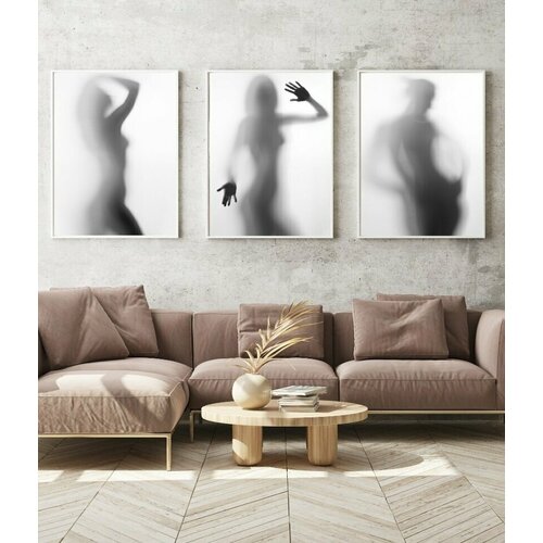 Набор из 3х интерьерных постеров в черно-белой цветовой гамме 