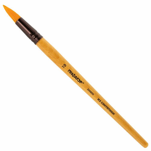 Кисть пифагор, синтетика, круглая, № 10, деревянная лакированная ручка, с колпачком, пакет с подвесом, 200850 упаковка 10 шт.