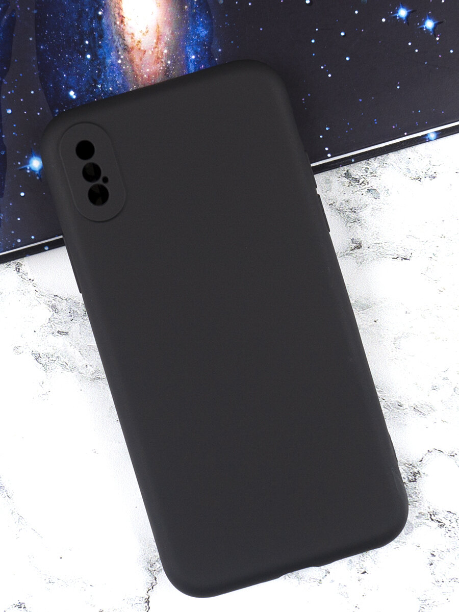 Чехол силиконовый на телефон Apple iPhone XS MAX противоударный с защитой камеры бампер для смартфона Айфон ХС макс с микрофиброй внутри матовый черный