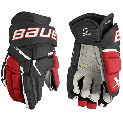 Перчатки хоккейные BAUER Supreme Mach S23 INT 1061899 (12 / черный-красный) перчатки bauer supreme mach yth nav 9