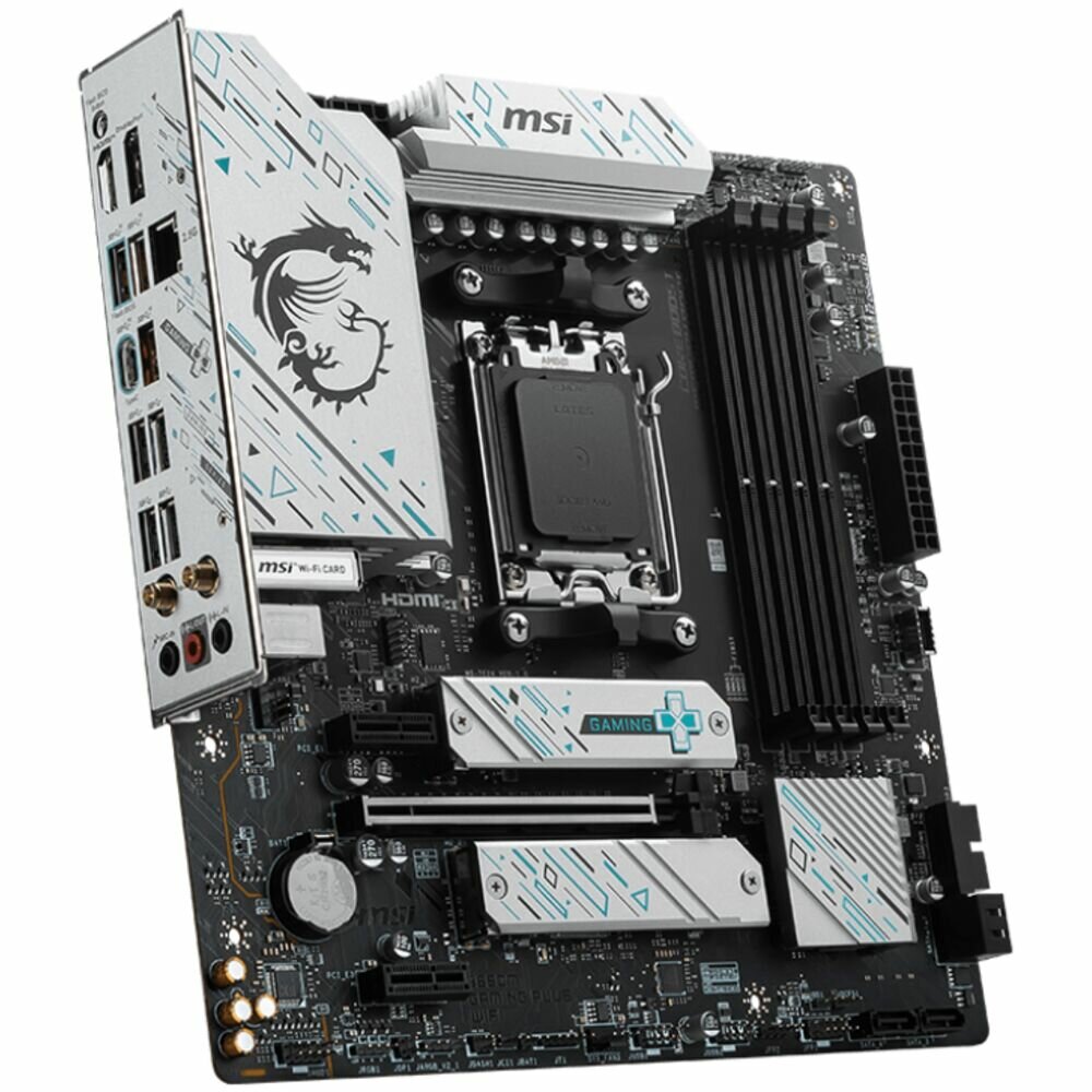 Материнская плата MSI B650M Gaming Plus WiFi Socket-AM5 AMD B650 4xDDR5, 4xSATA3, RAID, 2xM.2, 1xPCI-E16x, 7xUSB3.2, 1xUSB3.2 Type C, DP, HDMI, WiFi, 2.5Glan, mATX Ret — фото 1
