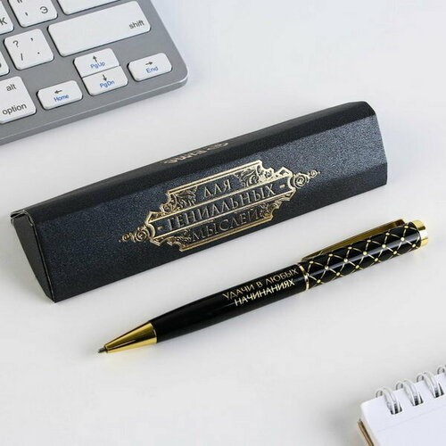 Ручка в подарочном футляре Для гениальных мыслей, металл, синяя паста