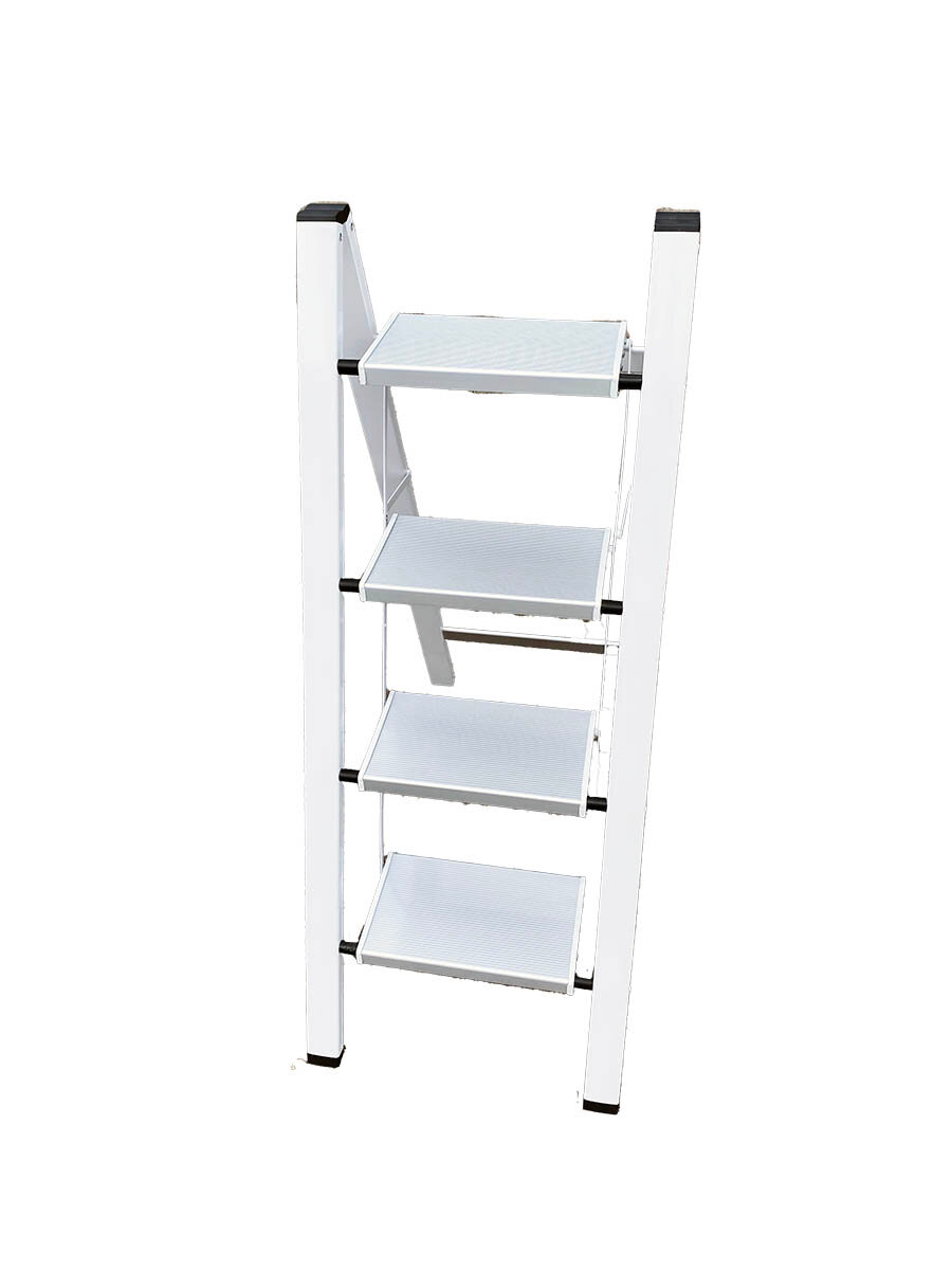 Стремянка Алюминиевая Milano 4 Широкие Ступени Белая Рабочая Высота: 2.91 М, Нагрузка 150 Кг.