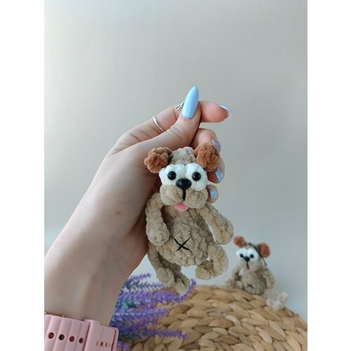 Брелок, вязаная фактура, коричневый