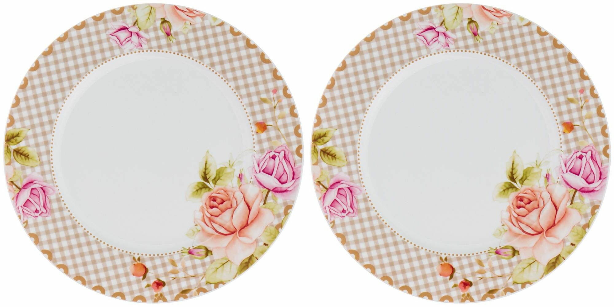 Набор тарелок Сервировочных Обеденных 27 см на 2 персоны Lefard Розы, Фарфор, Столовые Мелкие, Закусочные Белые, 2 Шт набор посуды