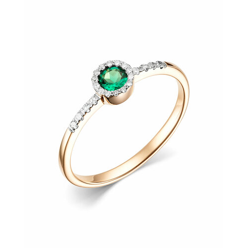 Кольцо Dewi, серебро, 585 проба, бриллиант, изумруд, размер 17, ширина 5 мм, зеленый, белый