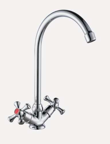 Изображение товара Смеситель для кухни поворотный латунный с двумя ручками / гарантия 5 лет