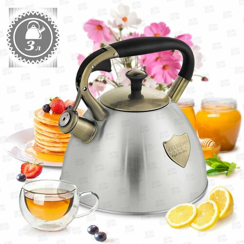 Чайник со свистком 3 литра из нержавеющей стали ZEIDAN для всех типов плит черный, серый, бронза