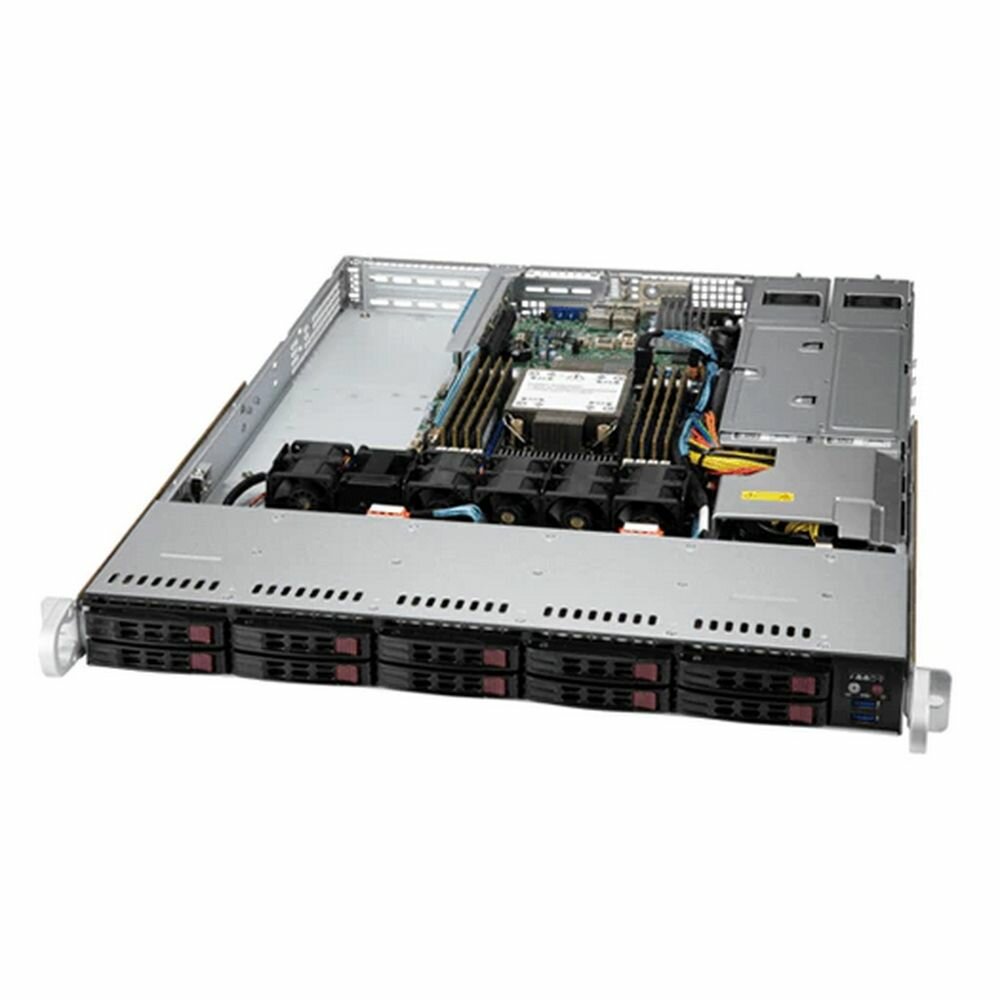 SuperMicro Платформа системного блока SuperMicro «SYS-110P-WTR 1U, Single socket P+ (LGA 4189) up to 270W/ Intel® C621A/ 8xDIMM/ 10xHot-plug 2.5» SATA/NVMe/ RAID 0, 1, 5/ 2 x 10GbE RJ-45 / 3x2 PCI-E 4.0 x16/ 1xM.2/ AST2600 BMC/ 2x750W SYS-110P-WTR