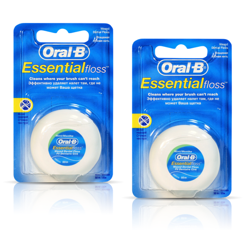 Oral-B зубная нить Essential вощеная, 21 г, мята, белый, 2 шт.