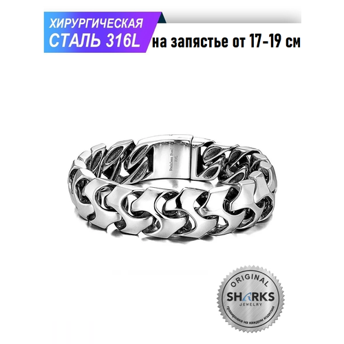 фото Жесткий браслет sharks jewelry, размер 21 см, серебристый