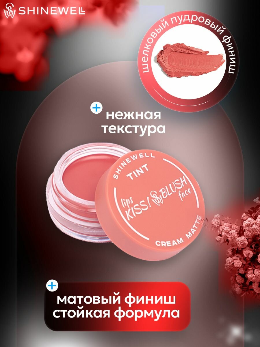 SHINEWELL Тинт для губ, кремовые румяна для лица, матовая помада 3 в 1 — фото 1