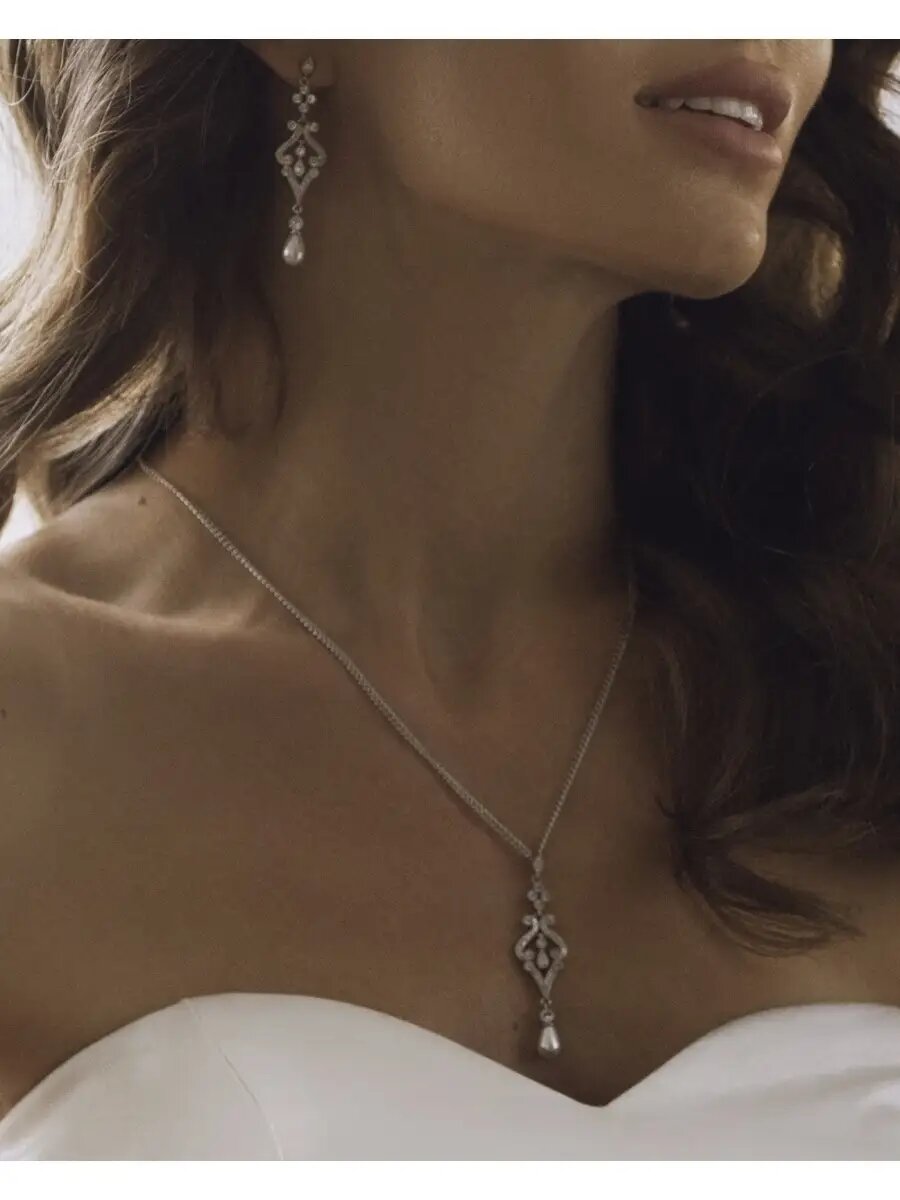 Подвеска Romantic Wedding, фианит, жемчуг имитация, серебристый — фото 1