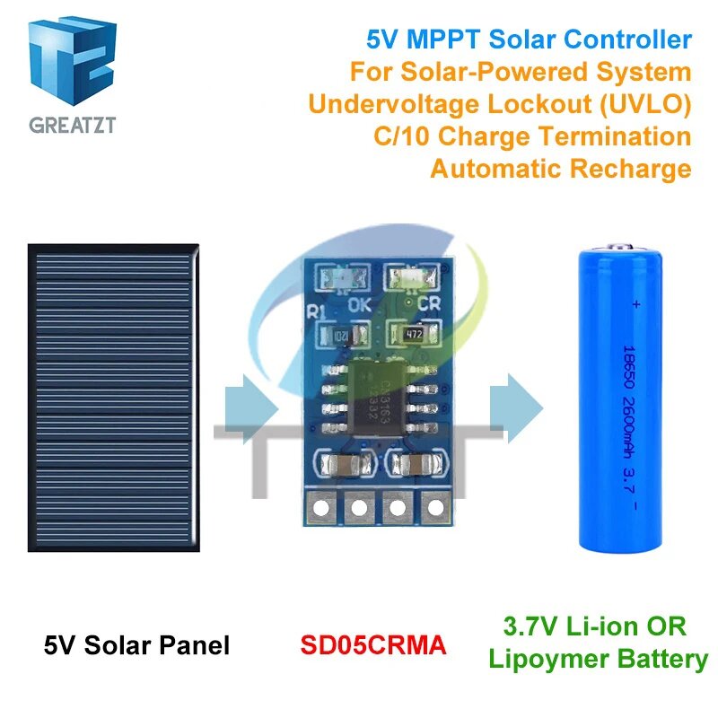 Солнечный контроллер заряда GREATZT SD05CRMA 1A 3.7В, 1pcs — фото 1