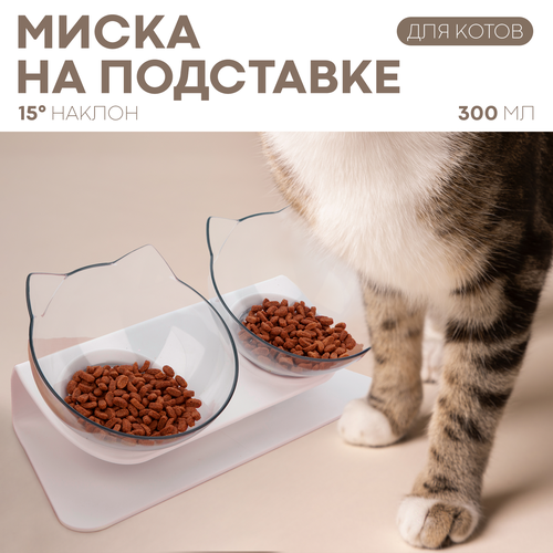 Миска для кошек и собак пластиковая, бренд Картофан, кошачья, двойная