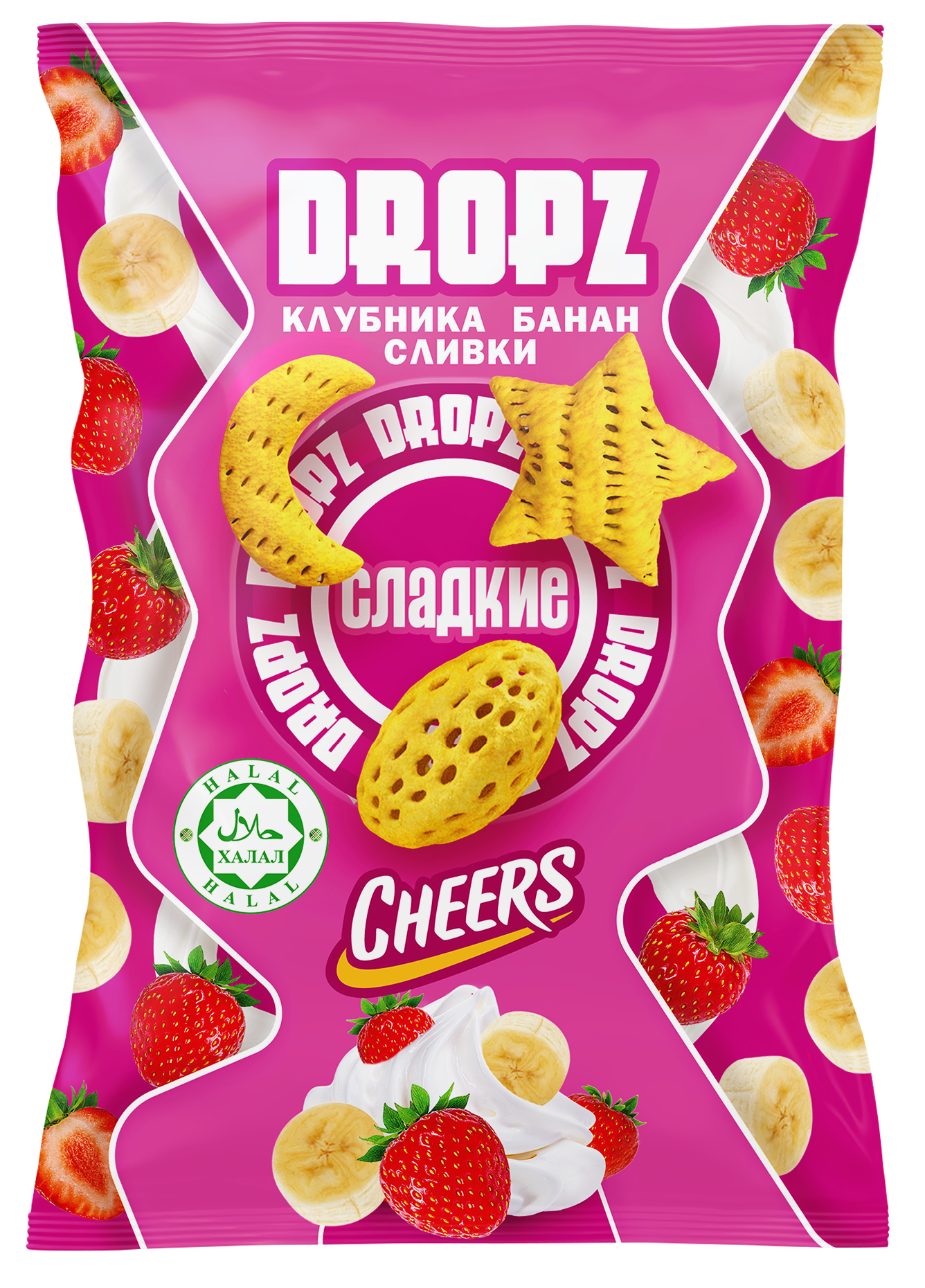 Снэки воздушные DROPZ "Клубника-Банан-Сливки" запечённые, 90 г