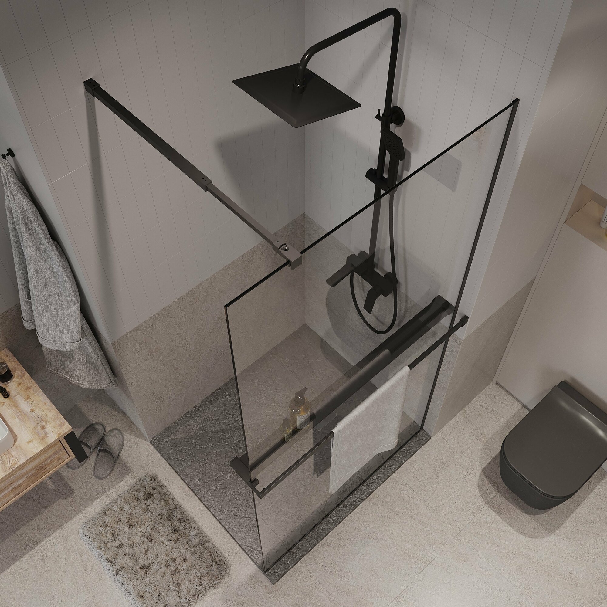 Niagara Nova 80x195 NG-670-80ВLACK стекло прозрачное, профиль черный матовый