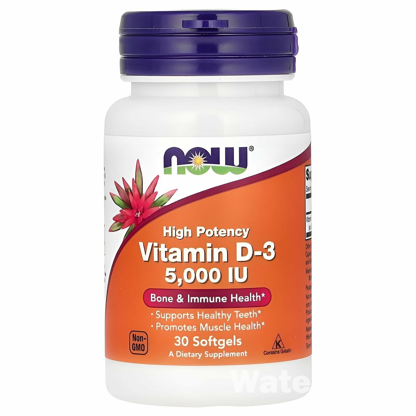 Витамин D3 Now Foods 5000 МЕ N30 для иммунитета и здоровья костей