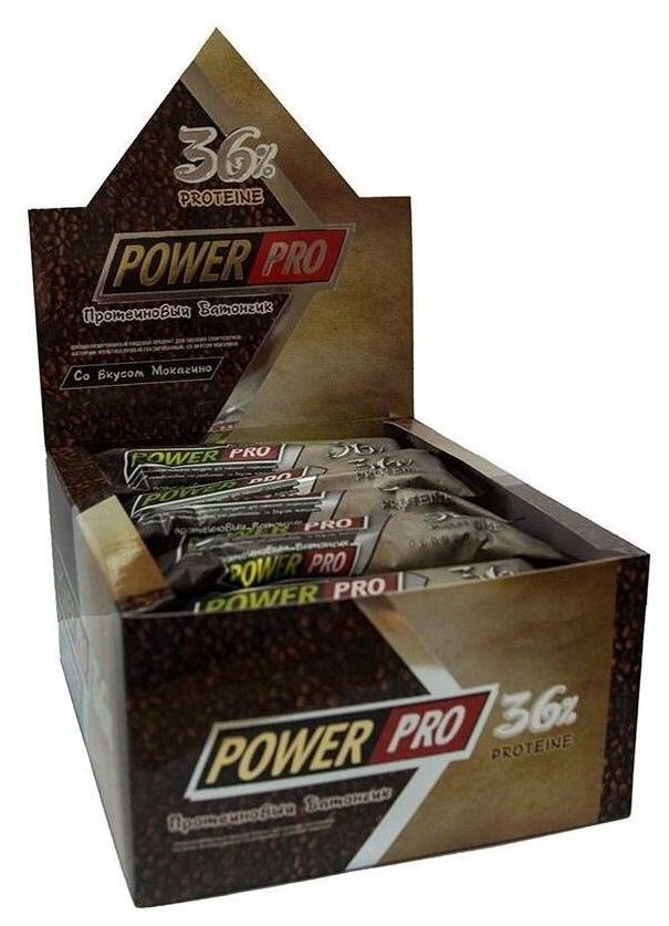 Батончики Power Pro 36% 60 г, 20 шт, вкус: мокачино