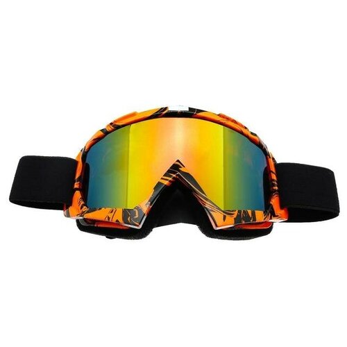 TORSO Очки-маска для езды на мототехнике, стекло синий-хамелеон, цвет оранжевый-черный, ОМ-7