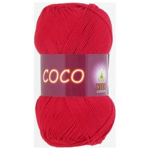 Пряжа хлопковая Vita Cotton Coco (Вита Коко) - 1 моток, 3856 красный, 100% мерсеризованный хлопок 240м/50г