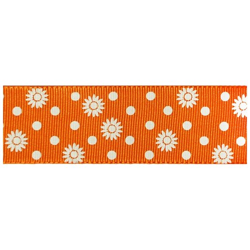 Лента репсовая SAFISA с напечатаным рисунком, 25 мм, 15 м, цвет 61, оранжевый лента с рисунком safisa 25 мм 15 м цвет 20 фуксия