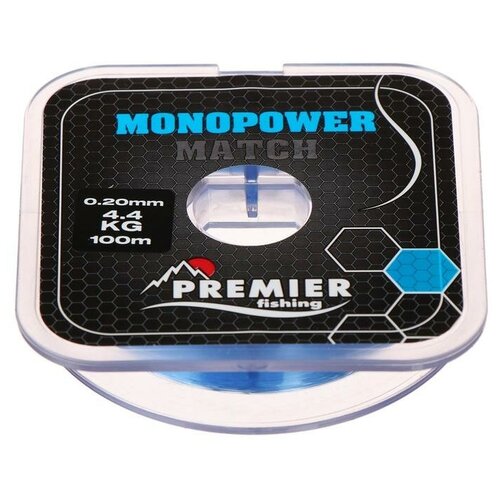 Леска Preмier fishing MONOPOWER мatch, диаметр 0.2 мм, тест 4.4 кг, 100 м, голубая