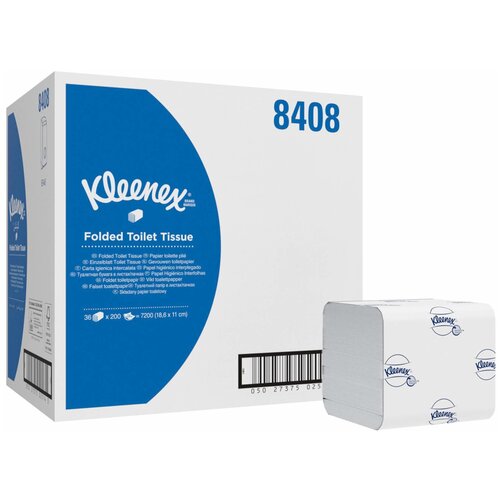 Бумага туалетная листовая KIMBERLY-CLARK Kleenex 2-слойная 36 пачек по 200 листов (артикул производителя 8408)