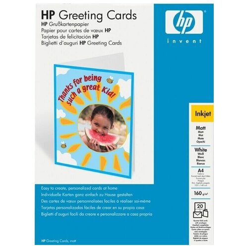 HP C6042A Поздравительные открытки, фотобумага матовая белая с конвертом, Greeting Cards, 160 г/м2, A4, 210 X 297 мм, 20 л.