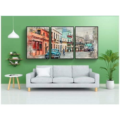 фото Набор модулных постеров для интерьера "куба, старожил, гавана" 60x90 см. в тубусе, без рамки lotsprints