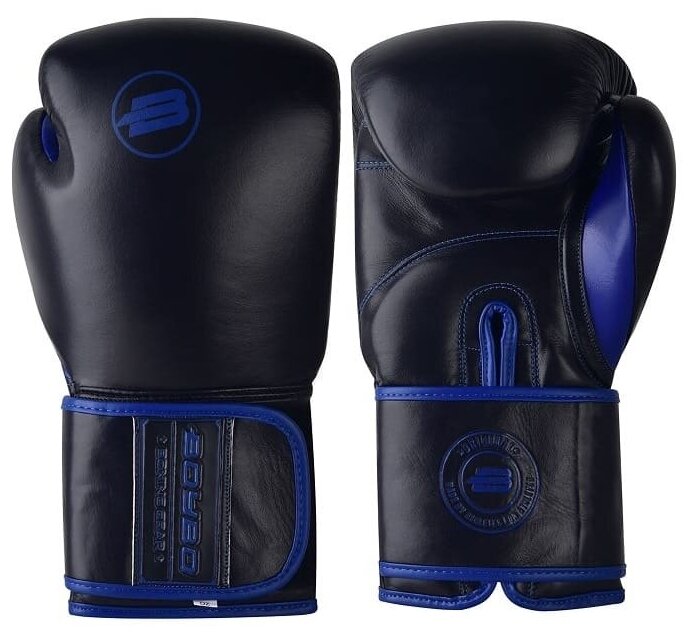 Перчатки боксерские BoyBo Rage BBG200, кожа, черно-синие (10 oz)