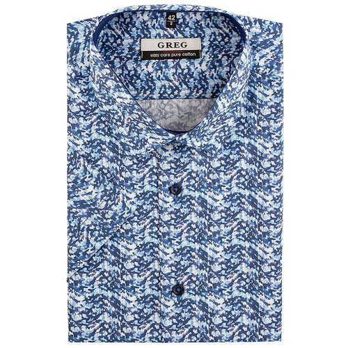 фото Рубашка мужская короткий рукав greg 223/201/96018/zs/c/1, полуприталенный силуэт / regular fit, цвет голубой, рост 174-184, размер ворота 41